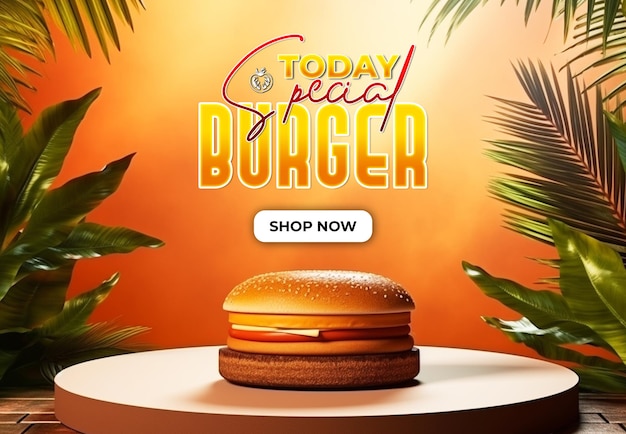 PSD today special burger for product display mockup for show product presentation background