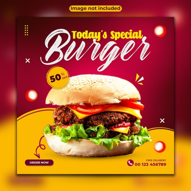 오늘의 특별 햄버거 판매 소셜 미디어 포스트 템플릿