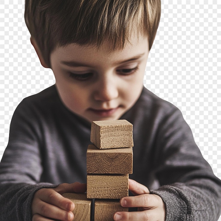 PSD toddler building a block tower