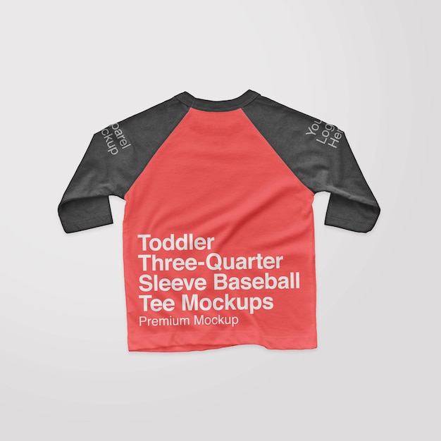 PSD toddler three quarter sleeve baseball tee back mockups