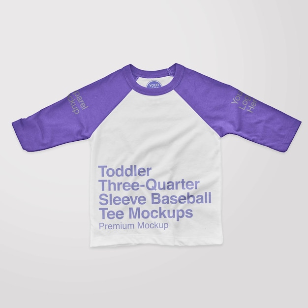 Toddler three quarter sleeve baseball tee front mockups