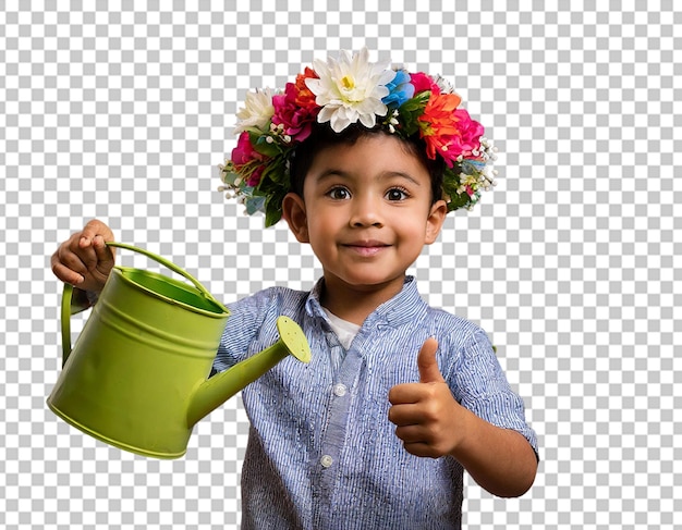PSD a toddler wearing a flower crown giving thumbs up