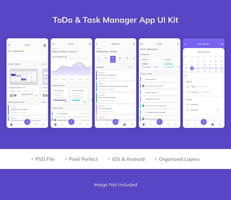 PSD todo and task manager app ui kit