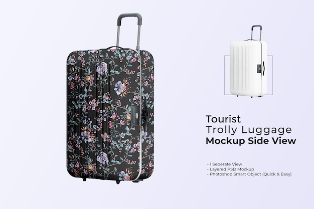 PSD toeristische trolley bagage mockup zijaanzicht