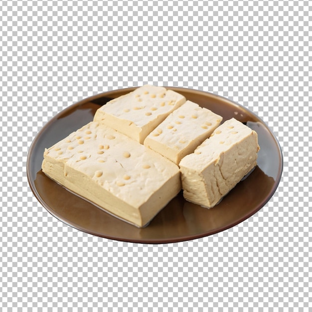 PSD tofu on plate with transparent png background