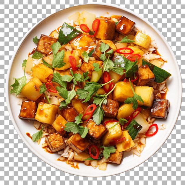 Tofu stir fry on transparent background