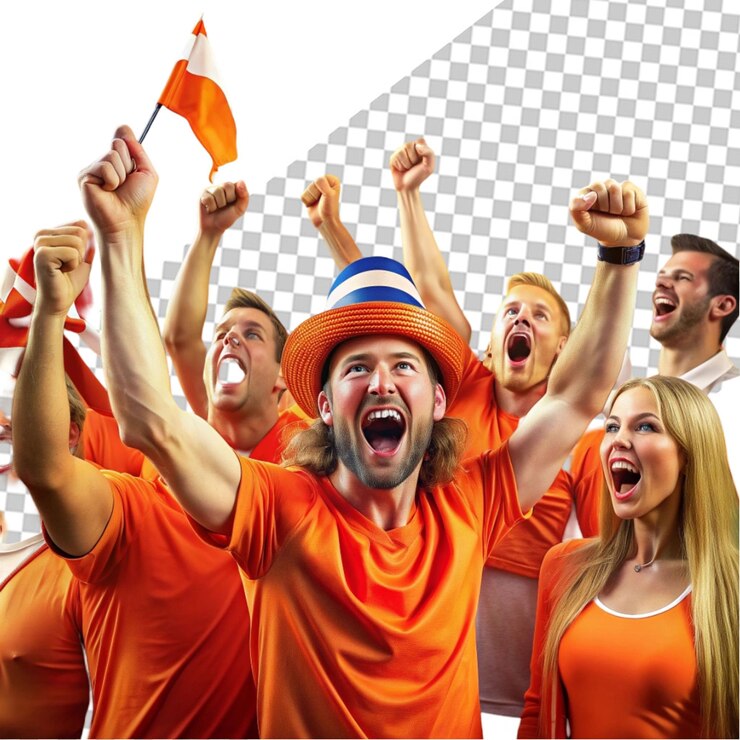 Togetherness multiethnic soccer fans cheering for