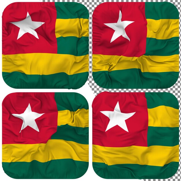 PSD togo flag squire shape isolated different waving style bump texture 3d rendering