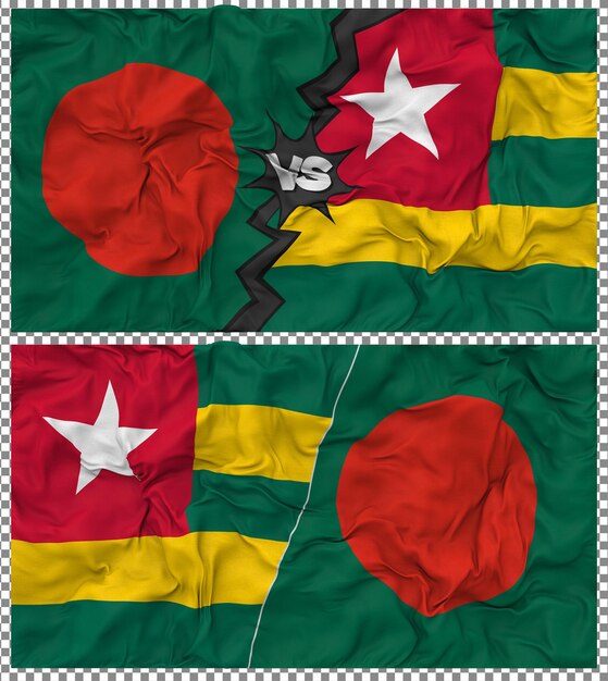 Togo przeciwko Bangladeszu Półkombinowana flaga Tkanina Bump Texture Rendering 3D