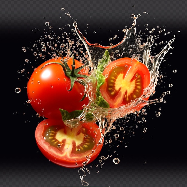 PSD tomaten splash in water geïsoleerd