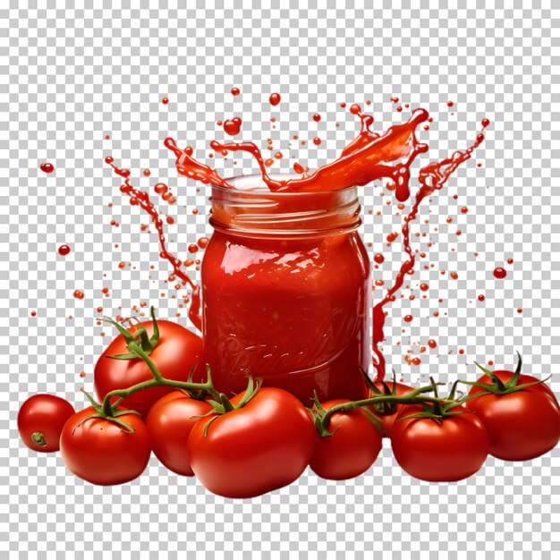 PSD tomatensap in een glazen pot geïsoleerd op een doorzichtige achtergrond
