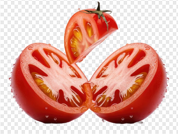 A tomato cut in half with a cut out of it