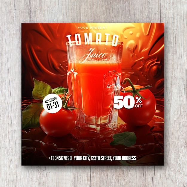 Tomato juice promotion square flyer social media banner design post