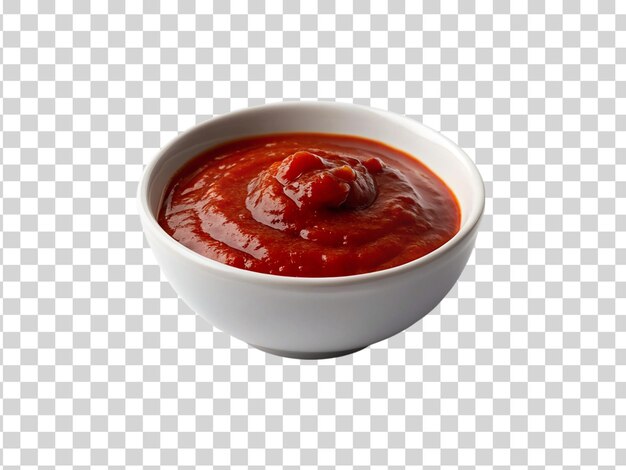 PSD tomato sauce in a white bowl isolated on transparent background