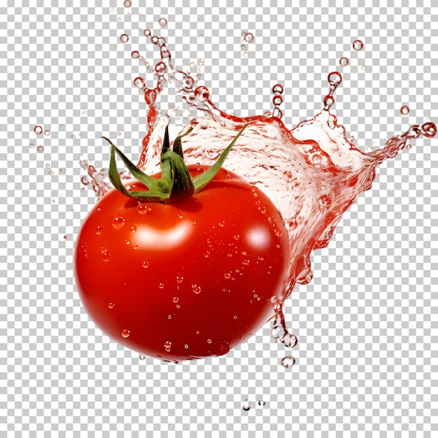 PSD tomato sparsi in acqua isolato su uno sfondo trasparente.