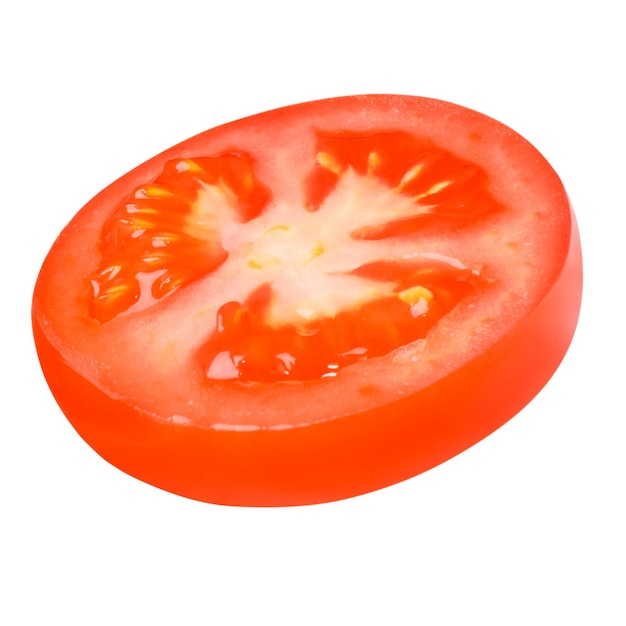 PSD Помидоры, нарезанные на кольца, свежие, сочные помидоры, угол, изолированный