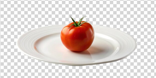 Tomato on a white plate isolated on transparent background