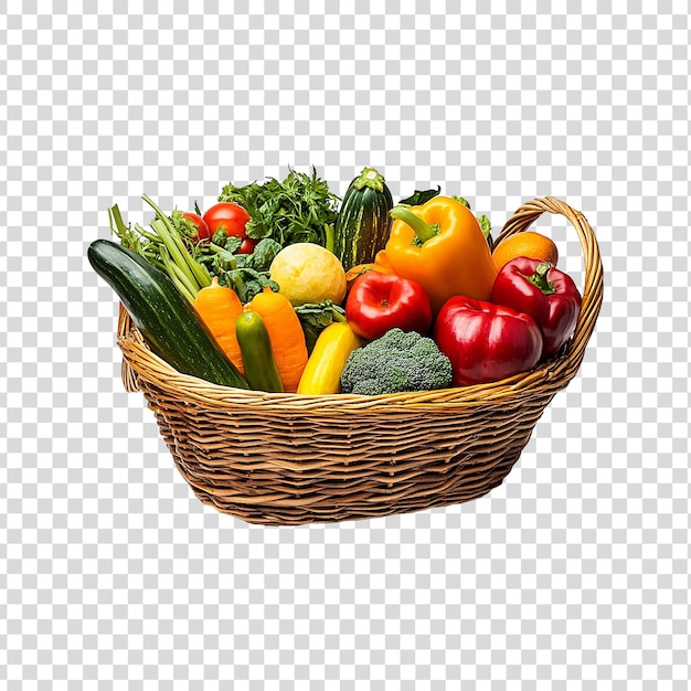 Tomatoes carrots and lettuce in a basket on isolated background Showing a woven wooden basket