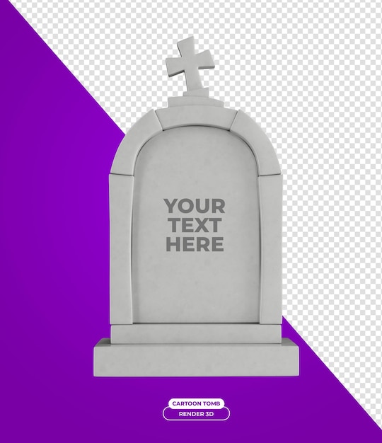 Tomb for halloween 3d render cartoon illustration with transparent background