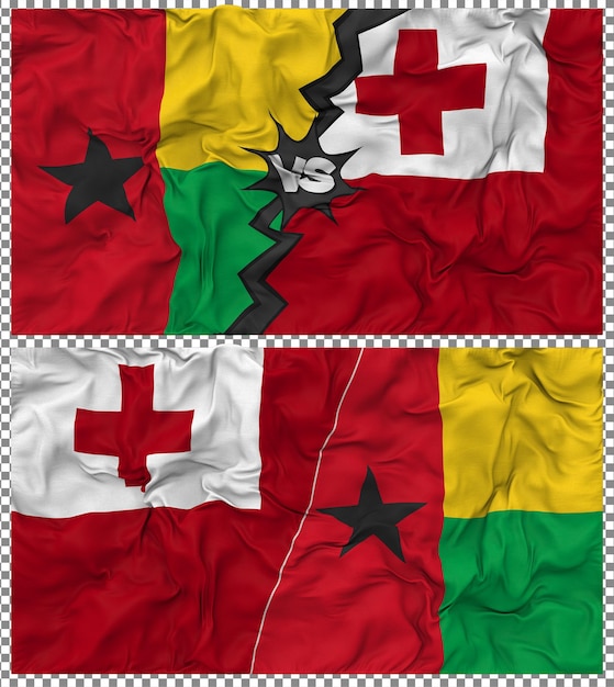 Tonga vs Guinea Bissau Half gecombineerde vlag Stof Bump Texture 3D Rendering