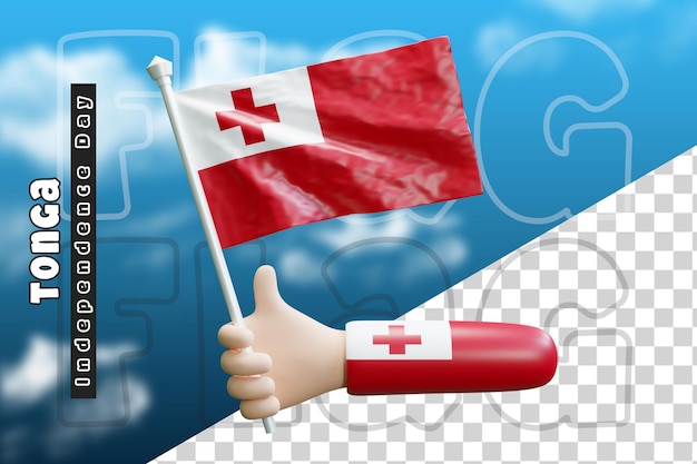 Tonga waving flag on holding hand or tonga flag on holding hand