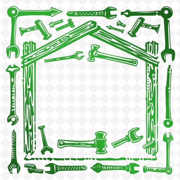 PSD tool shed outline with tool rack frame and hammer symbol fo illustration frames decor collection