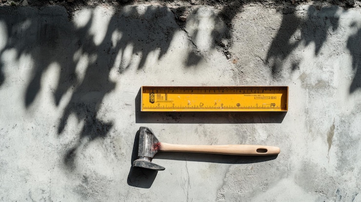 PSD tools on a concrete surface with shadows
