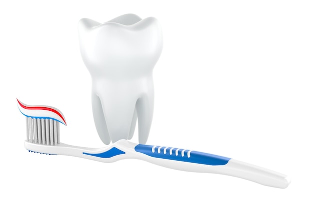 tooth and toothbrush with toothpaste 3d rendering isolated on transparent background