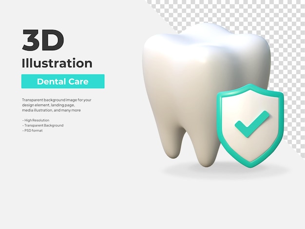 PSD tooth protection icon dental care 3d illustration