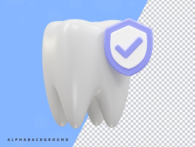 A tooth with a blue and white shield on it.