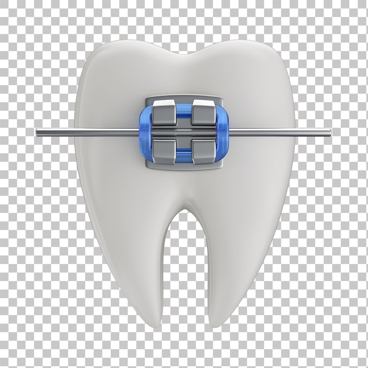 PSD tooth with braces in 3d isolated transparent background tooth 3d icon health dental clinic