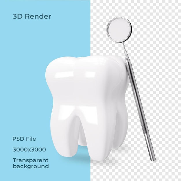 Зуб с инструментом изолирован на прозрачном фоне 3d-рендеринга
