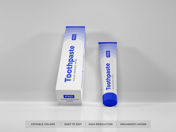 PSD toothpaste packaging 3d mockup