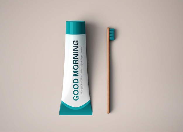 toothpaste tube mockup with toothbrush