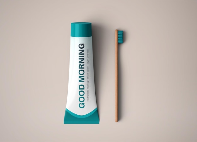 PSD toothpaste tube mockup with toothbrush