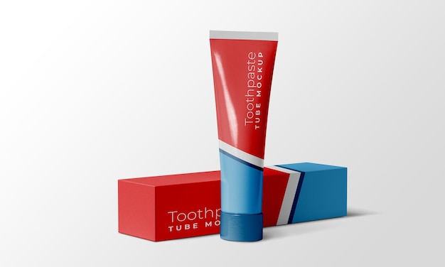 PSD toothpaste tube and paper box mockup