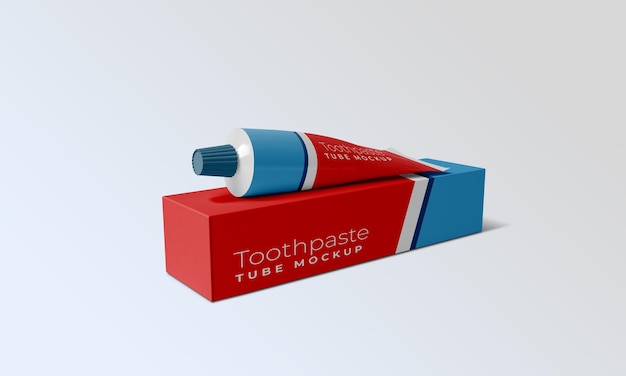 PSD toothpaste tube on top of box mockup