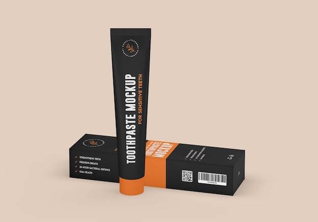 Toothpaste tube with box mockup