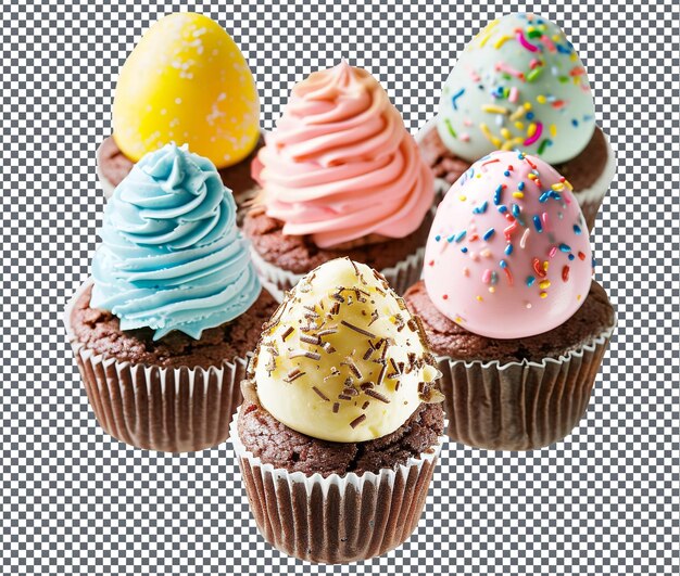 PSD varietà di cupcake a forma di uova di pasqua isolata su uno sfondo trasparente