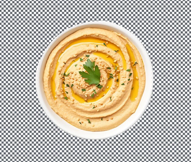 Toothsome hummus in bowl isolated on transparent background