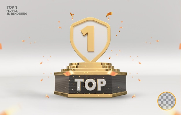 Top 1 beste podium award teken gouden 3D-rendering