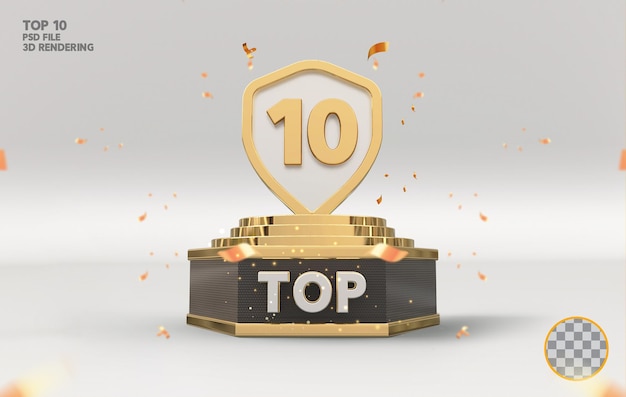 PSD top 10 best podium award sign golden 3d rendering