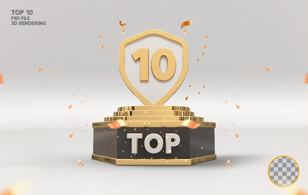PSD top 10 najlepszych znaków na podium złotego renderowania 3d