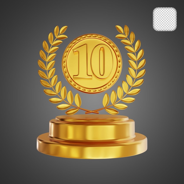 PSD top 10 trophy gold 3d illustration