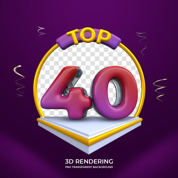 Top 40 award 3d rendering isolated transparent background