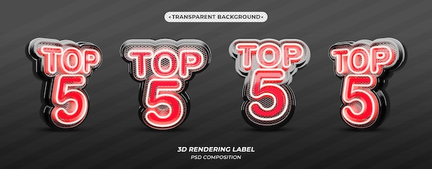 Top 5 3d render red neon glowing label