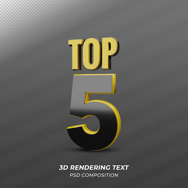 PSD top 5 3d text with yellow and black color