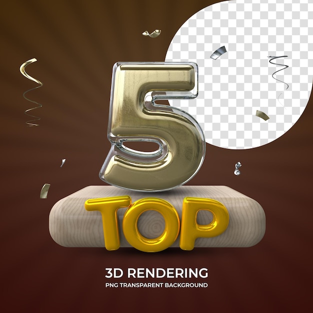 PSD top 5 award 3d rendering isolated transparent background