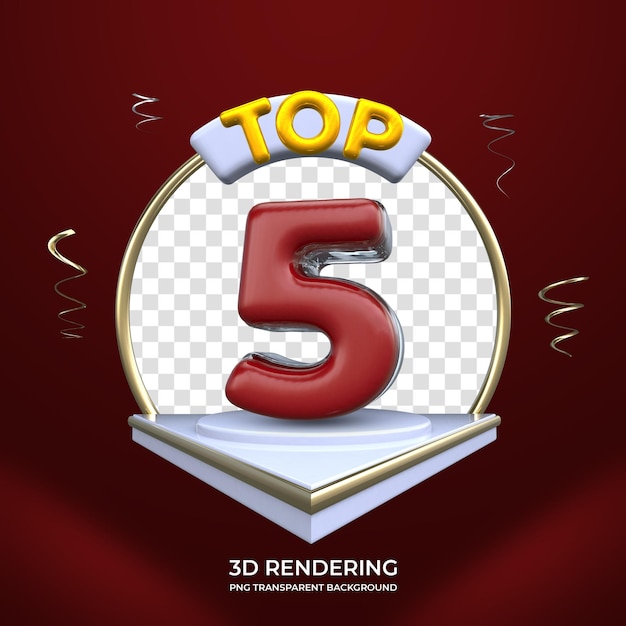 Top 5 award 3d rendering isolated transparent background