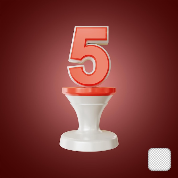 PSD top 5 number with podium 3d illustration